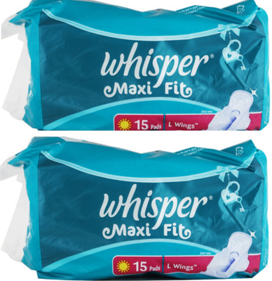 Whisper Maxi fit L wings 15+15 pad pack of 2 Sanitary Pad(Pack of 2)