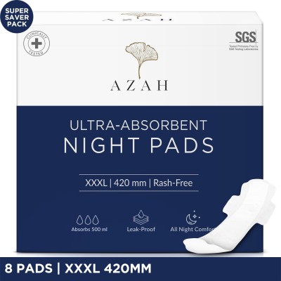 AZAH XXXL Night Pads For Heavy Flow | Overnight Leak Protection and Rash Free | Sanitary Pad(Pack of 8)