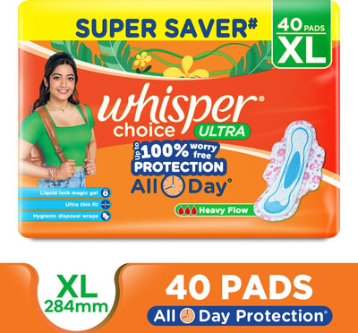 Whisper CHOICE ULTRA XL, UPTO 100% STAIN PROTECTION ALL DAY Sanitary Pad(Pack of 40)