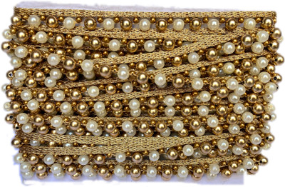 MARUTI KRUPA ENTERPRISE MAKE 10 MM dull gold and white BEADS 9 meter Lace Reel(Pack of 1)