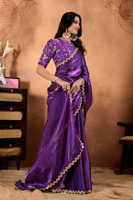 Disha Fashion Solid/Plain, Embroidered Bollywood Art Silk Saree(Purple)