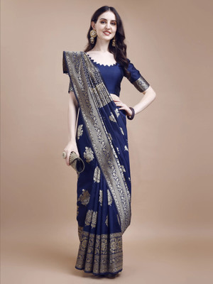 HouseOfCommon Woven Banarasi Jacquard Saree(Blue)
