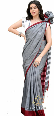 SAPTAK FASHION Self Design Handloom Pure Cotton Saree(Grey)