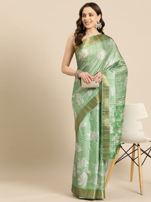 SILK ZONE Digital Print Daily Wear Silk Blend Saree(Green)