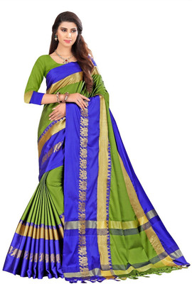 umanta Embellished Daily Wear Silk Blend Saree(Dark Green)