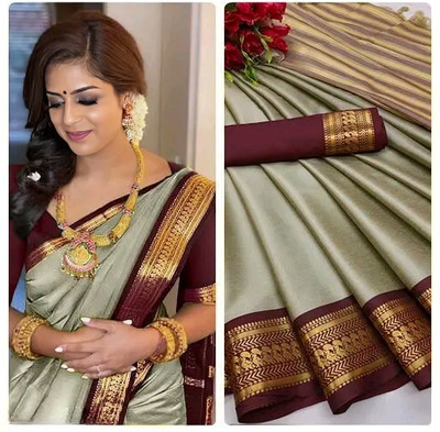 Shruti Bandhani Self Design Kanjivaram Cotton Silk Saree(Magenta)