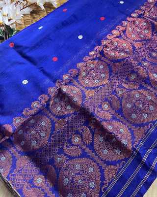 Garbguru Woven Mekhela Chador Pure Cotton Saree(Blue)