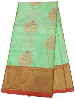 swakarika Floral Print Banarasi Tussar Silk Saree(Green)