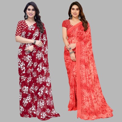 Anand Sarees Printed Daily Wear Georgette Saree(Pack of 2, Red)