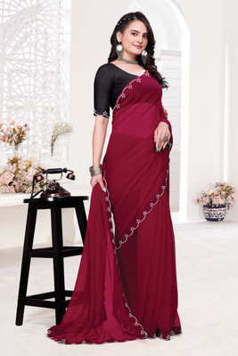 HIJA TRENDZ Solid/Plain Bollywood Georgette Saree(Maroon)