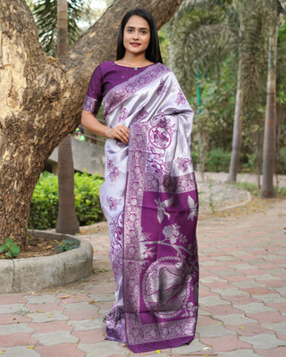 Om Shantam sarees Woven, Self Design Kanjivaram Jacquard, Silk Blend Saree(Multicolor)