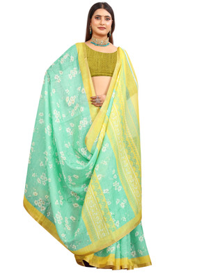 HouseOfCommon Self Design Kanjivaram Pure Cotton, Cotton Linen Saree(Light Green)