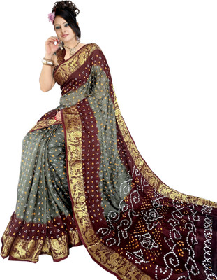 DHARMRAJ ENTERPRISE Printed Bandhani Art Silk Saree(Grey)