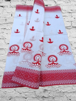 Happy Creation Woven Jamdani Cotton Blend Saree(Multicolor)