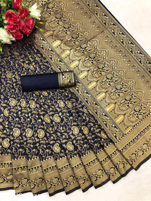 NESHVI ENTERPRISE Printed Banarasi Jacquard Saree(Dark Blue)