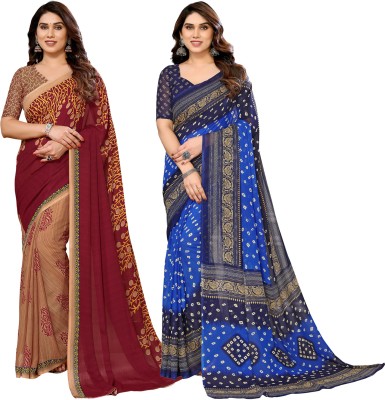 kashvi sarees Printed Daily Wear Georgette Saree(Pack of 2, Purple, Dark Blue)