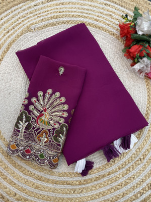 PIYA DESIGNER Solid/Plain, Self Design Bollywood Georgette Saree(Purple)