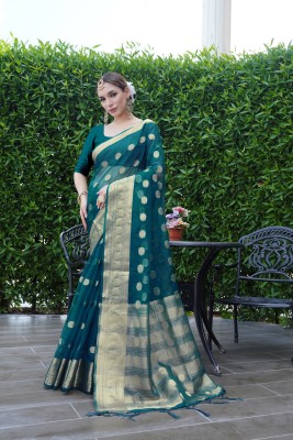 KOTHARI LGF Solid/Plain Bandhani Organza Saree(Dark Green)