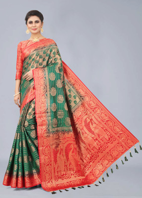 DHRUVIL TEXTILES Self Design Kanjivaram Cotton Silk Saree(Multicolor)