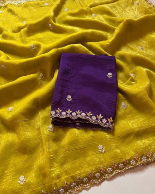 SHIV LEELA CREATION Embroidered Bollywood Chiffon Saree(Yellow)