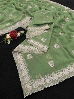 Dk Trendz Embroidered Bollywood Organza Saree(Light Green)