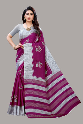 ANIRAV Printed Bollywood Art Silk Saree(Purple)