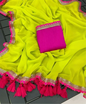 Ellesti fab Self Design Bollywood Georgette Saree(Light Green, Pink)