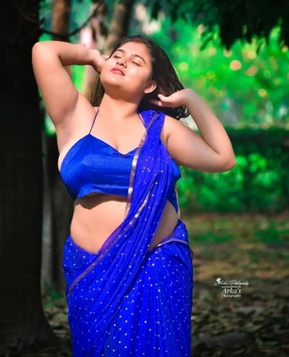 V And V Shop Woven Bollywood Chiffon Saree(Light Blue)