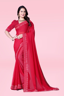 Lajamani Fashion Solid/Plain, Self Design Bollywood Georgette Saree(Red)