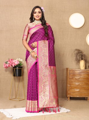 OFLINE SELECTION Woven Patola Silk Blend Saree(Magenta)