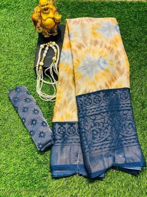 WILLMAKE Printed Bollywood Brasso Saree(Yellow)