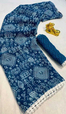 HouseOfCommon Printed Bollywood Georgette Saree(Blue)