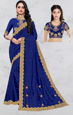 Darshan Feb Embroidered Assam Silk Pure Silk Saree(Blue)