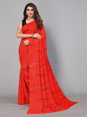 Shaily Retails Geometric Print Daily Wear Georgette Saree(Red)
