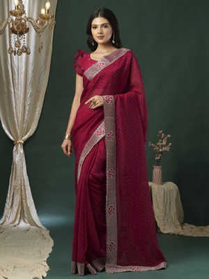 Sareemall Embellished Bollywood Silk Blend Saree(Magenta)