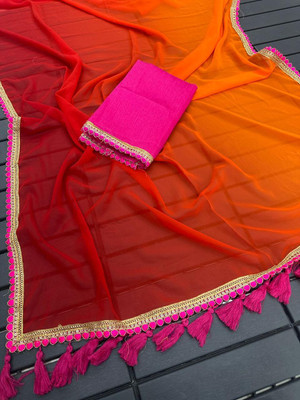 MM VENTURE Solid/Plain Bollywood Georgette Saree(Pack of 2, Red)