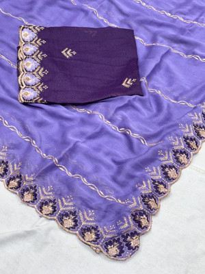 niesha fashion Embroidered Bollywood Chiffon Saree(Purple)