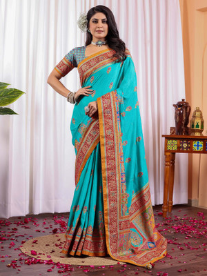 Sareemall Printed Daily Wear Silk Blend Saree(Light Blue)