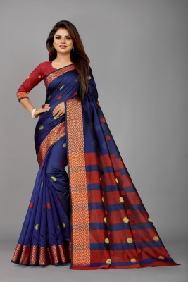 Be4Me.com Self Design, Woven, Animal Print, Solid/Plain Assam Silk Silk Blend, Cotton Silk Saree(Dark Blue)