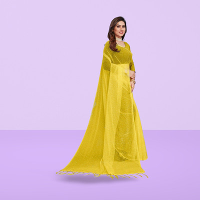BHAGWATI ART Self Design Bollywood Net Saree(Yellow)