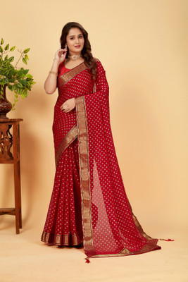 DIVYASHAKTI FASHION Embellished Bhagalpuri Chiffon Saree(Red)