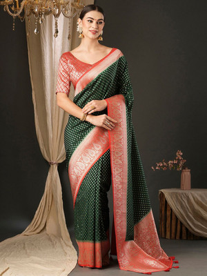 ANOUK Woven Kanjivaram Georgette Saree(Green)
