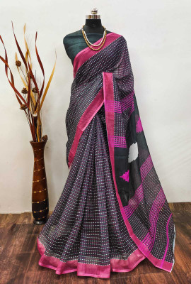 AARAANA Digital Print, Blocked Printed, Geometric Print Bollywood Linen, Cotton Linen Saree(Black)