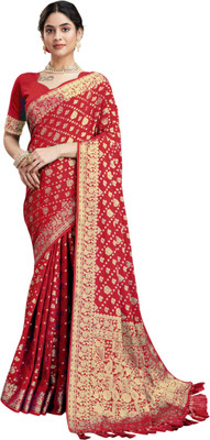 HERE&NOW Woven Bollywood Georgette Saree(Red)