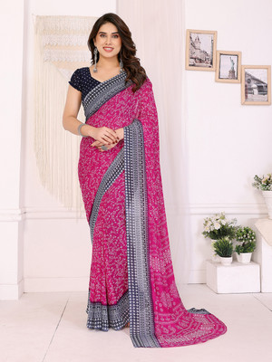 Anand Sarees Printed Daily Wear Georgette Saree(Pink, Black)