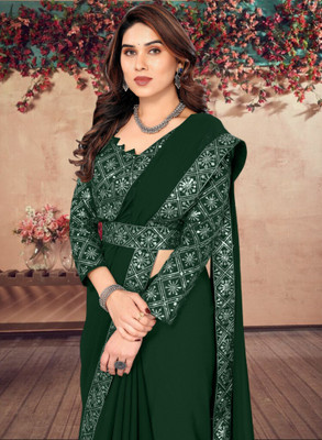 Kalavrit Creation Embroidered Bollywood Georgette Saree(Green)