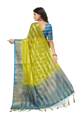 Aarunika IC Striped Bollywood Organza Saree(Yellow)