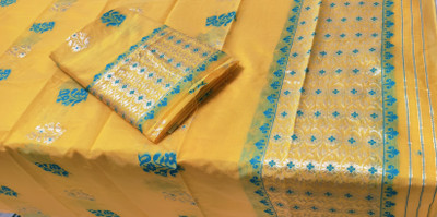 Sheden Lopez Creation Woven Mekhela Chador Cotton Blend Saree(Yellow)