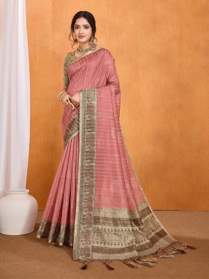 RekhaManiyar Printed Bollywood Cotton Silk Saree(Pink)