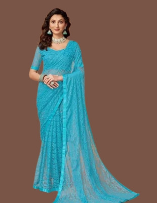 Nexafashion Self Design Bollywood Net Saree(Blue)
